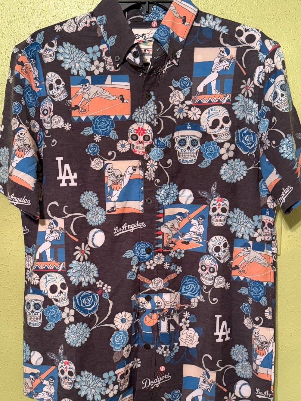 NWT Reyn Spooner MLB LA Dodgers Dia De Los Muertos Button Down Shirt Small
